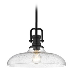 Seeded Glass Pendant Light Black Finish 14-Inch Wide