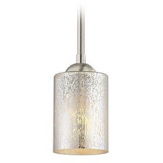 Satin Nickel Mini-Pendant Light Mercury Glass Cylindrical