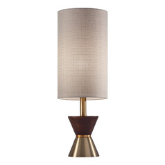Adesso Home Carmen Antique Brass and Walnut Rubberwood Table Lamp with Cylindrical Shade