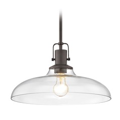 Clear Glass Pendant Light Bronze Finish 14-Inch Wide