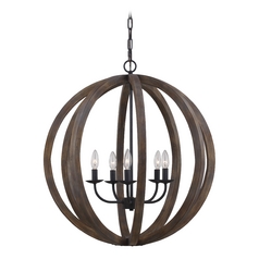 Allier 26-Inch Orb Pendant in Weathered Oak & Iron by Visual Comfort Studio