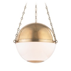Sphere No. 2 Aged Brass Pendant with Opal Glass by Hudson Valley Lighting