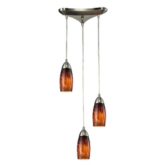 Modern Multi-Light Pendant Light with Brown Glass and 3-Lights