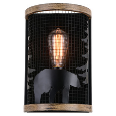 Vaxcel Lighting Kodiak Black & Burnished Teak Sconce
