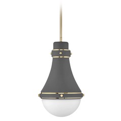 Oliver Small Pendant in Dark Grey & Bright Brass by Hinkley Lighting