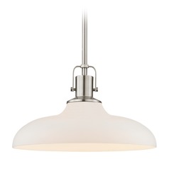 Nautical Satin Nickel Pendant Light with White Glass 14-Inch Wide