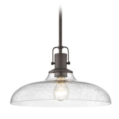 Seeded Glass Farmhouse Bronze Pendant Light 14-Inch Wide
