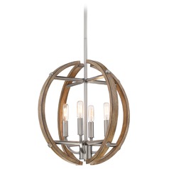 Country Estates Sun Faded Wood with Brush Nickel Pendant by Minka Lavery