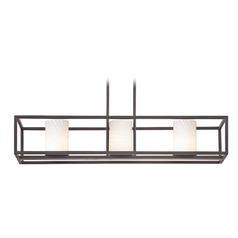 Bronze Linear Chandelier with Cylindrical Shade