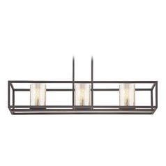 Industrial 3-Light Linear Chandelier with Mercury Glass in Bronze