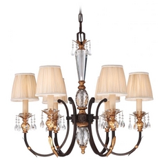 Crystal Chandelier in Bronze  with Pleated Shades by Metropolitan Lighting