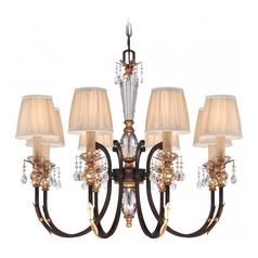 Crystal Six-Light Chandelier in Bronze  with Pleated Shades by Metropolitan Lighting