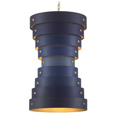 Graduation Chandelier in Blue/Contemporary Gold Leaf by Currey & Co