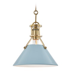 Painted No. 2 Aged Brass Pendant with Blue Bird Metal Shade by Hudson Valley Lighting