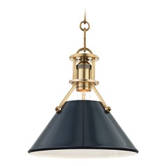 Painted No. 2 Aged Brass Pendant with Darkest Blue Metal Shade by Hudson Valley Lighting