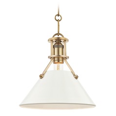 Painted No. 2 Aged Brass Pendant with Off-White Metal Shade by Hudson Valley Lighting