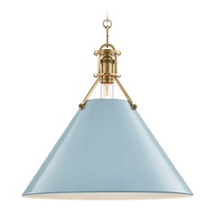 Painted No. 2 Aged Brass Pendant with Blue Bird Metal Shade by Hudson Valley Lighting