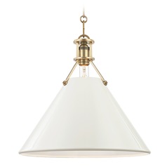 Painted No. 2 Aged Brass Pendant with Off-White Metal Shade by Hudson Valley Lighting
