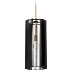 Finura Aged Brass & Noir Pendant with Cylindrical Shade by Quorum Lighting