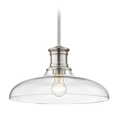 Nautical Pendant Light Satin Nickel with Clear Glass 14-Inch Wide