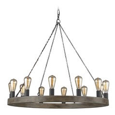 Avenir Weathered Oak & Antique Forged Iron Chandelier by Visual Comfort Studio