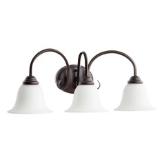 Spencer 25-Inch Bath Light in Oiled Bronze with White Bell Glass by Quorum Lighting
