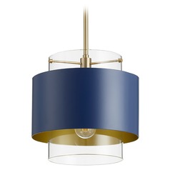 Aged Brass & Blue Pendant with Cylindrical Shade by Quorum Lighting