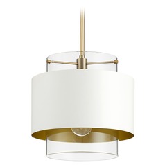 Aged Brass & Studio White Pendant with Cylindrical Shade by Quorum Lighting