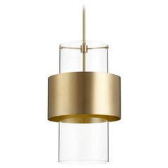 Aged Brass Pendant with Cylindrical Shade by Quorum Lighting