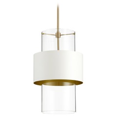 Aged Brass & Studio White Pendant with Cylindrical Shade by Quorum Lighting