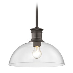 Industrial Bronze Pendant Light with Clear Glass 13-Inch Wide