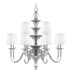 Chandelier with White Shades in Polished Nickel by Metropolitan Lighting