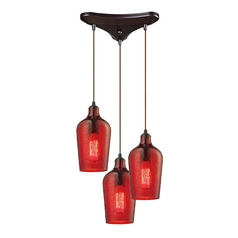 Multi-Light Pendant Light with Red Glass and 3-Lights
