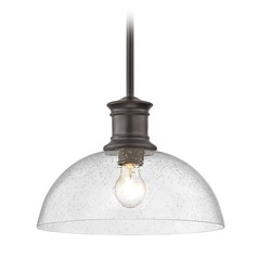 Industrial Seeded Glass Pendant Light Bronze 13-Inch Wide