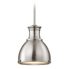 Farmhouse Satin Nickel Metal Mini-Pendant 7.38-Inch Wide