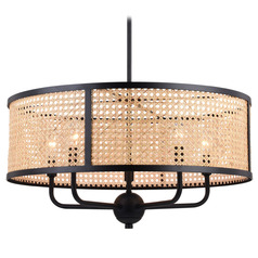 Vaxcel Lighting Berens Matte Black Pendant Light with Drum Shade