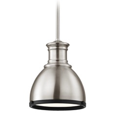 Industrial Metal Mini-Pendant Satin Nickel and Black 7.38-Inch Wide