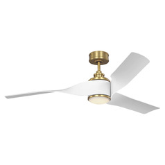 Touro 60-Inch LED Smart Fan in Burnished Brass & Matte White by VC Fan