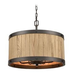 Elk Lighting Wooden Barrel Oil Rubbed Bronze, Natural Wood Chandelier