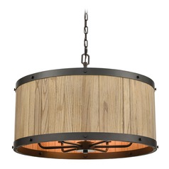 Elk Lighting Wooden Barrel Oil Rubbed Bronze, Natural Wood Chandelier