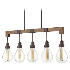 Denton 36-Inch Industrial Iron & Vintage Walnut Linear Chandelier by Hinkley Lighting