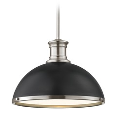 Industrial Pendant Light Black and Satin Nickel 13.38-Inch Wide