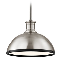 Industrial Pendant Light Satin Nickel and Black 13.38-Inch Wide