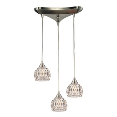 Crystal Multi-Light Pendant Light with Clear Glass and 3-Lights