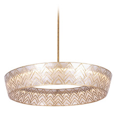 Kalco Lighting Geo Oxidized Gold Leaf LED Pendant Light with Drum Shade
