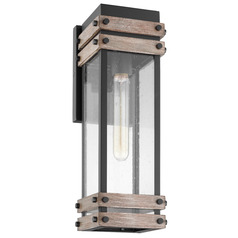 Homestead Medium Wall Lantern in Matte Black & Wood by Nuvo Lighting