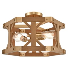 Elk Lighting Structure Satin Brass, Medium Oak Semi-Flushmount Light