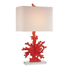 LED Table Lamp with Beige / Cream Shade in Red Coral Finish