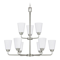 Kerrville 9-Light Brushed Nickel Chandelier With Etched Glass by Generation Lighting