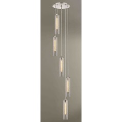 Satin Nickel Multi-Light Pendant with Seeded Glass 5 Lt